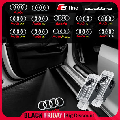 2PCS 3D LED Car Door Welcome Lights Decoration for AUDI SLINE RS S3 S4 S5 S6 QUATTRO A3 Q5 Auto Laser Projector Lamps Accessorie