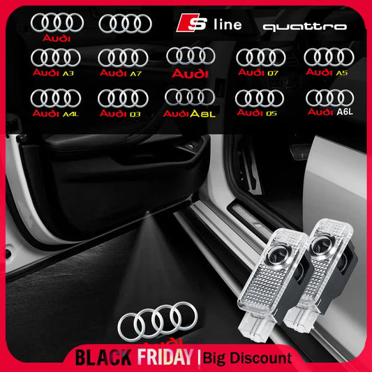 2PCS 3D LED Car Door Welcome Lights Decoration for AUDI SLINE RS S3 S4 S5 S6 QUATTRO A3 Q5 Auto Laser Projector Lamps Accessorie