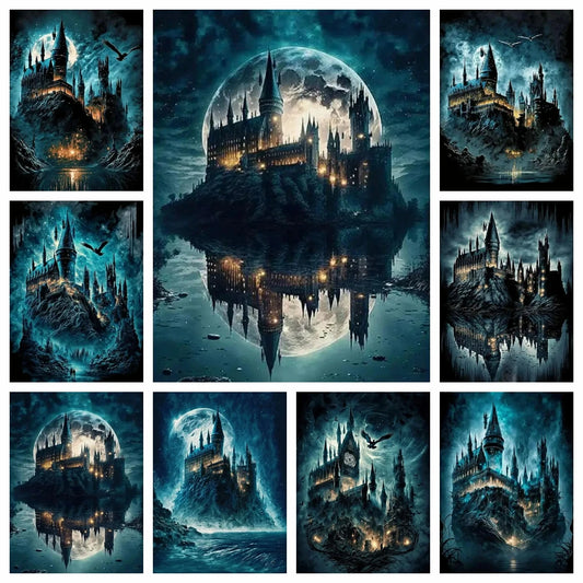 5d Diy Diamond Art Painting Kits Harry Potter Hogwarts Castle Moon Embroidery Jewelry Home Decor Cross Stitch Cartoon Kids Gift