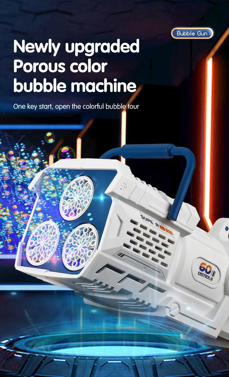 60 Holes Handheld Bubble Gun Electric Automatic Soap Bubble Machine With LED Light Outdoor Wedding Party Game Kids Toys Gifts