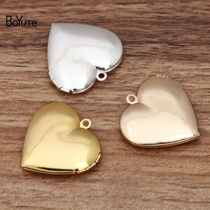 BoYuTe (10 Pieces/Lot) Metal Brass 30MM Heart Shaped Floating Locket Pendant Can Open Photo Locket Jewelry Accessories