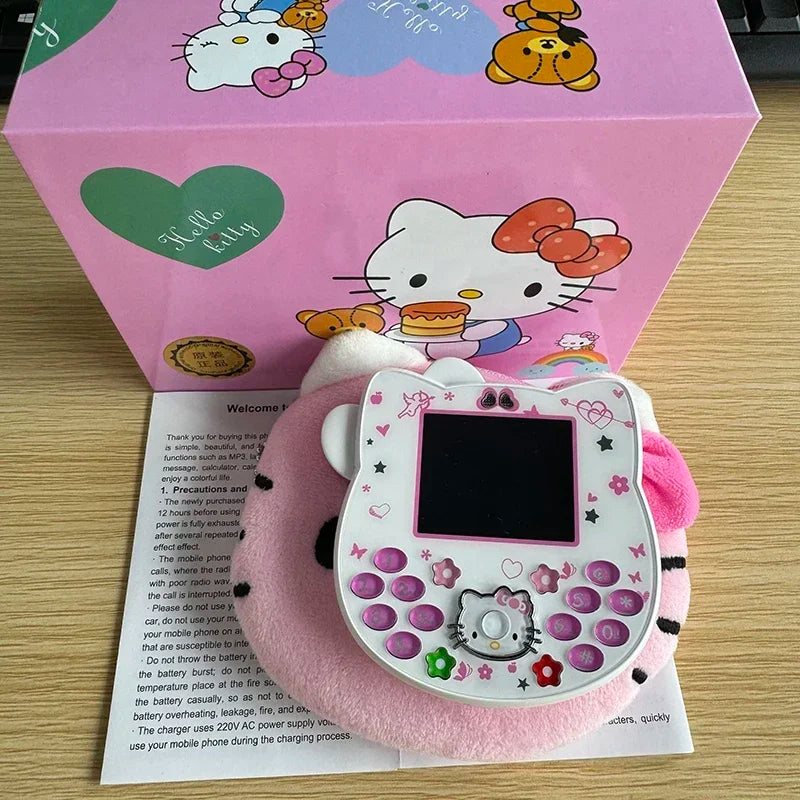 2024Hot Sanrio Hello Kitty Kawaii Mini Flip Phone I68 Girl Mobile Phone Student Anime Phone Music Mobile Phone Kid Birthday Gift