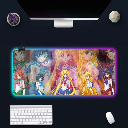Pink Girl Cartoon Sailors Moons RGB Pc Gamer Keyboard Mouse Pad Mousepad LED Glowing Mouse Mats Rubber Gaming Computer Mausepad