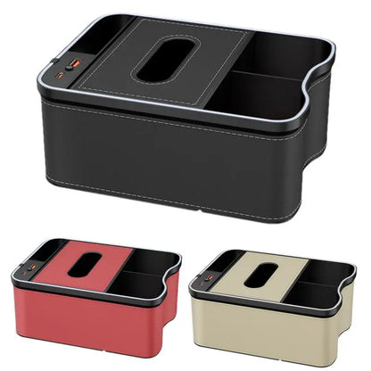 Auto Armrest Box Storage Box With Cup Holder Tissue Box USB Rechargeable Car Arm Rest Box Storage Organizer With Ambient Light
