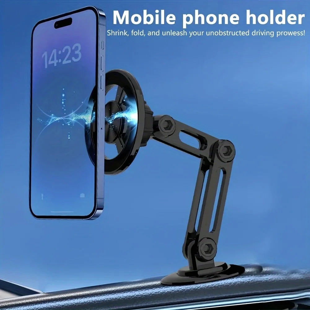 Aluminum alloy magnetic car phone holder, universal 360 ° rotatable shock-absorbing telescopic folding phone holder Accessories