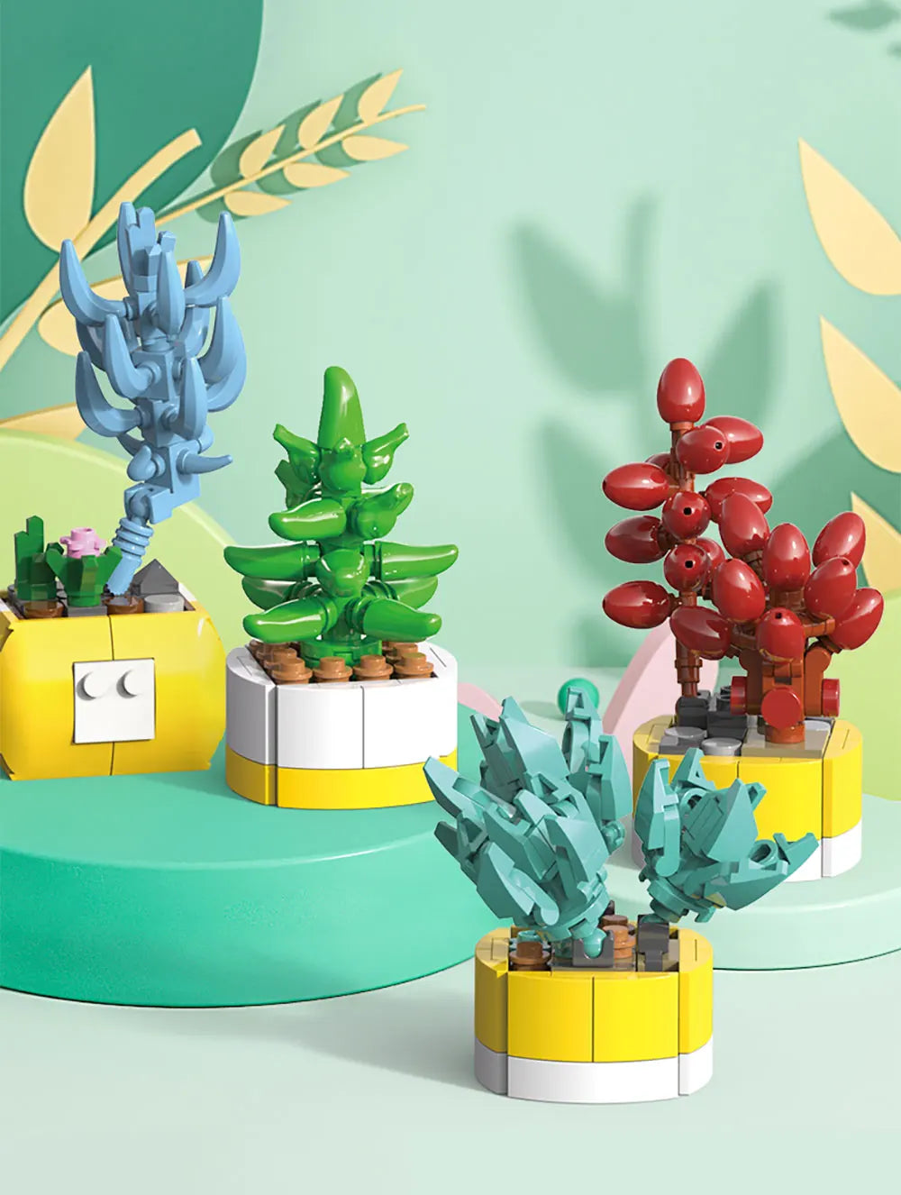 Simulation Succulents Flowers Bricks Plants Bonsai Cactus Aloe Vera DIY Assembled Toy Building Blocks Creative Kids Toys Gift