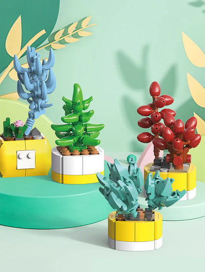 Simulation Succulents Flowers Bricks Plants Bonsai Cactus Aloe Vera DIY Assembled Toy Building Blocks Creative Kids Toys Gift