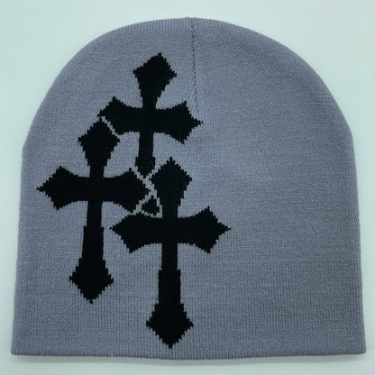 Gorro de punto con jacquard y crucifijo Y2K, gorro de hip hop popular en Europa y Estados Unidos, gorro de moda de tendencia callejera para adultos