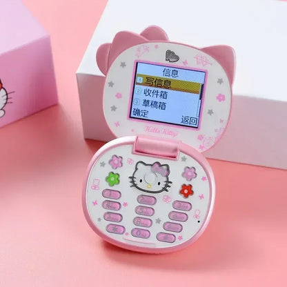 Sanrio Hello Kitty Flip Phone New Cartoon Cute Children White Pink Kawaii Mini Phone Children Birthday Gifts Fashion Model Toys