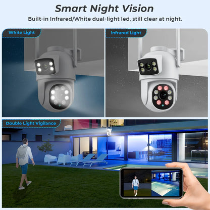 Cámara BESDER 4K 8MP Wifi PTZ para exteriores con pantallas duales, detección humana, lentes duales, protección de seguridad de 4MP, cámara IP, audio, aplicación iCSee
