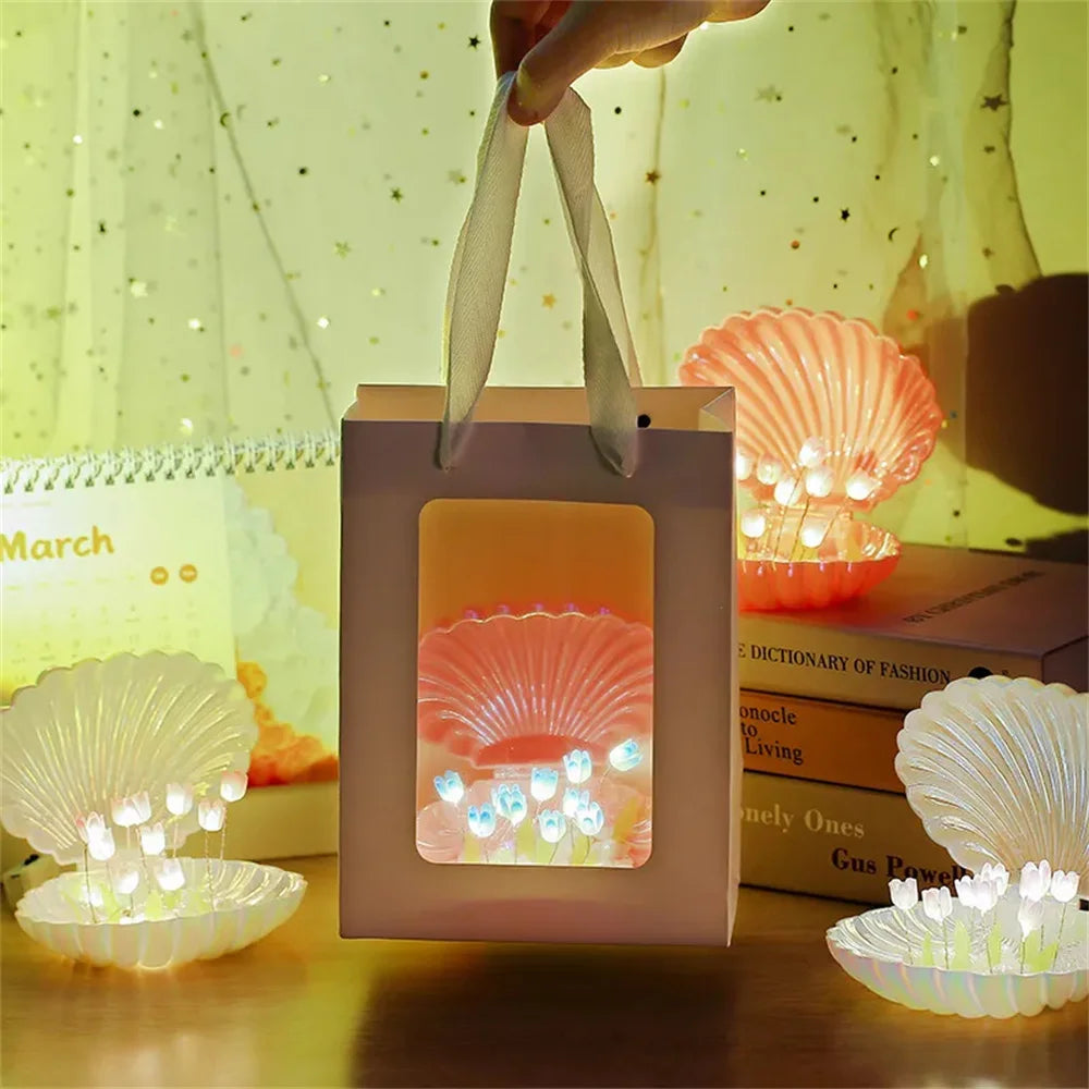 Tulip Seashell Nightlight DIY Tulip Night Light Cute Handmade Tulip Flower DIY Bedside Lamp for Birthday Christmas Gift Romantic
