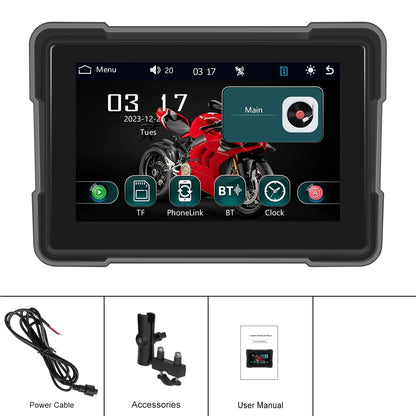 Podofo 5" Moniteur de moto Carplay Écran intelligent de voiture Portable Moto Sans fil Android Auto Navigation GPS IPX7