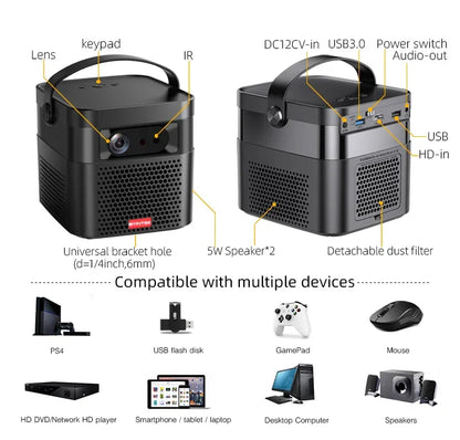 Byintek U90 Pro Rechargeable Smart 3D Projector DLP LED Outdoor Small Portable Beamer, Mobile Mini 1080P Android WIFI Projecteur