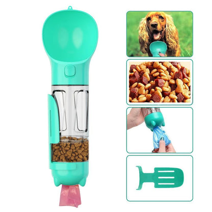 Botella de agua portátil multifunción para perros, comedero para mascotas, cuenco para beber de viaje, dispensador de excrementos, botella de agua para cachorros a prueba de fugas