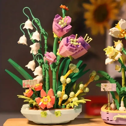 Self-assembling building blocks eternal life fragrant spring potted flower bouquet tide play girl series table decoration small