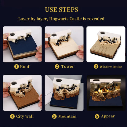 Omoshiroi Block 2024 Calendar 3D Memo Pad Magic Castle Mini Notepad Cubes Design Offices Paper Note Block Birthday Original Gift