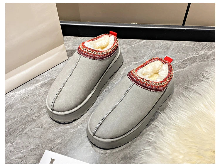 2024 Winter New Snow Boots for Women Cashmere Warm Thick Soles Without Heel-covered Hair Half Slipper Cotton Shoes for Women