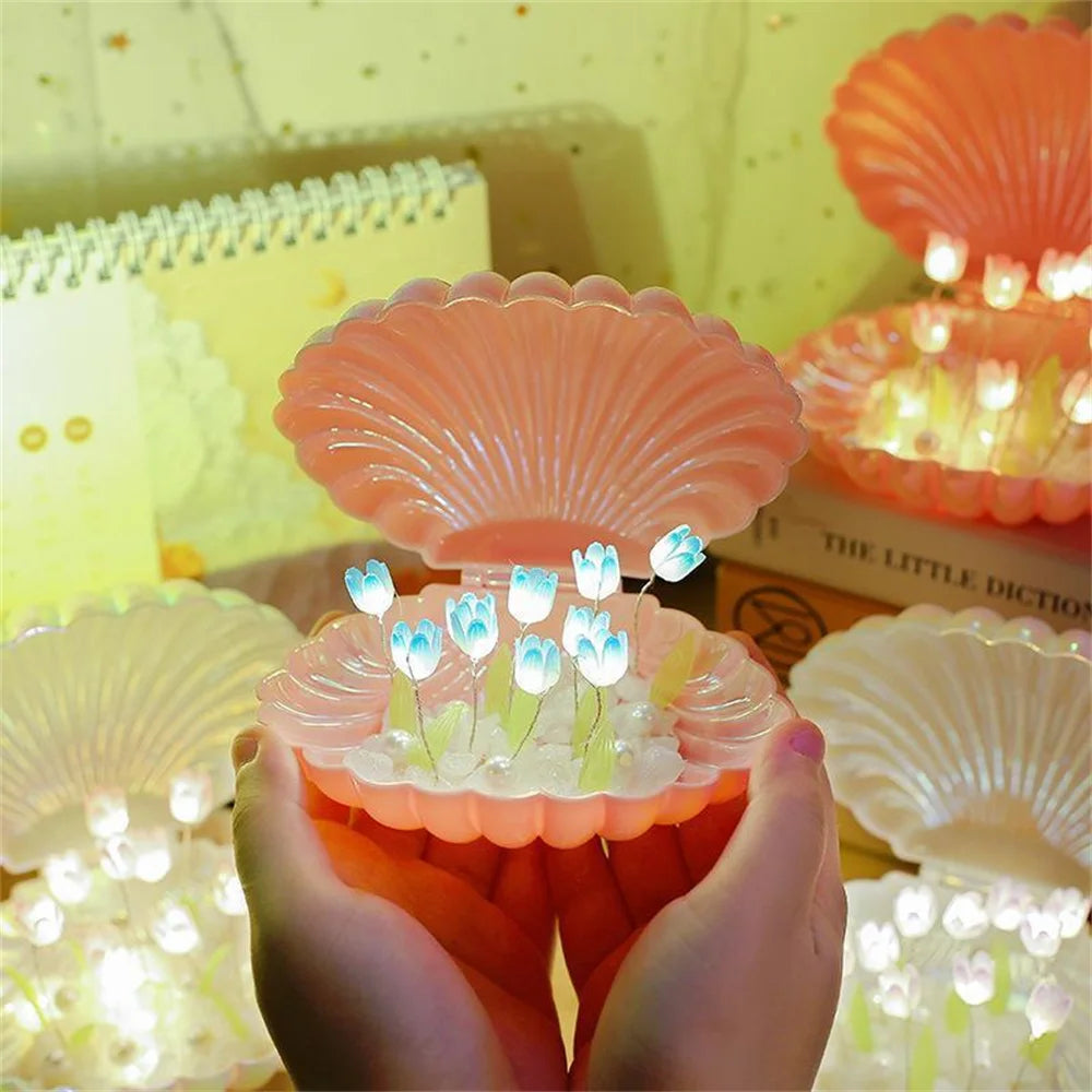 Tulip Seashell Nightlight DIY Tulip Night Light Cute Handmade Tulip Flower DIY Bedside Lamp for Birthday Christmas Gift Romantic