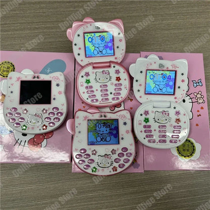 2024 New Product In Stock Cartoon Cute San Liou Kitty Flip Phone White Pink Mini Phone Children's Fashion Model Toy Youth Gift