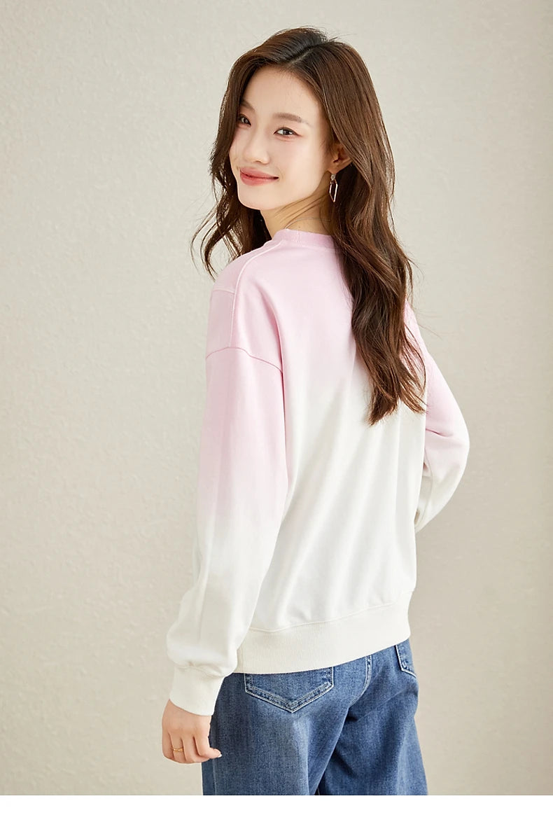 VIMLY Loose Gradient Sweatshirts for Women  Autumn Fashion Casual Round Neck Pullovers Long Sleeve Tops Female Clothes M2967