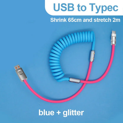 Cable de carga rápida de 120 W, retráctil, de aleación de aluminio, PD, cable de datos USB C para Samsung Galaxy, OPPO, Xiaomi, Huawei, 2 m