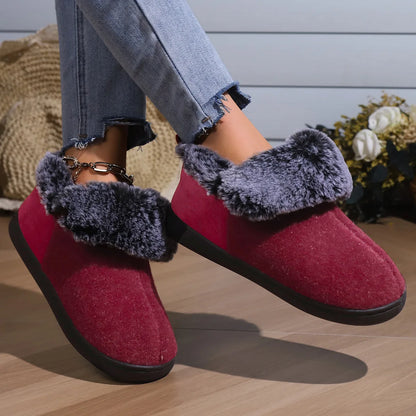 Bebealy Winter Plush Fur Women Slippers Fluffy Home Slippers Female Indoor Warm Closed Soft Non-slip High Ankle Fuzzy Slippers