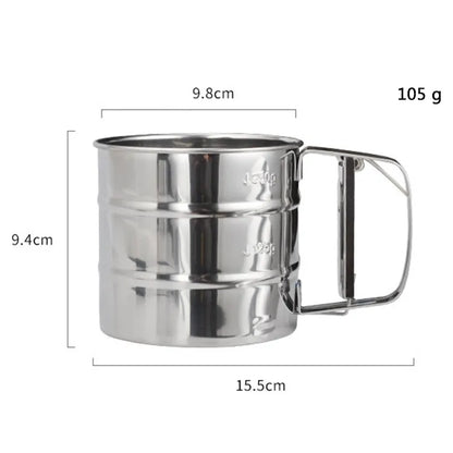 Stainless Steel Flour Sifter Powder Sieve Handheld Flour Sifter Powder Sieve Cup Double-Layer Hand Filter Powder Sieve Hand-Cran