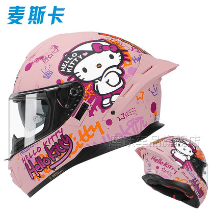 Sanrio Genuine Hello Kitty Motorcycle Helmet Full Face Racing Helmets Offroad Motorcycle Helmet Motorbike Kawaii Xmas Girl Gift