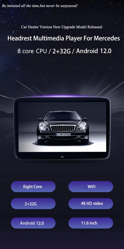 Pantalla de TV para asiento trasero para Mercedes Benz CEGSV Class Monitor de reposacabezas Android con reproductores multimedia de video y entretenimiento para automóvil