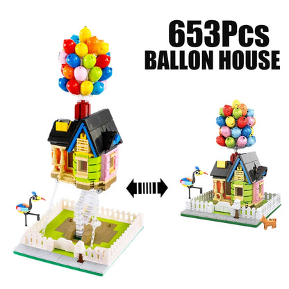 653 Pcs Floating Flying Balloon House Building Blocks With Anime Figure Hot Air Balloon Bricks Toy For Child Birthday Gift