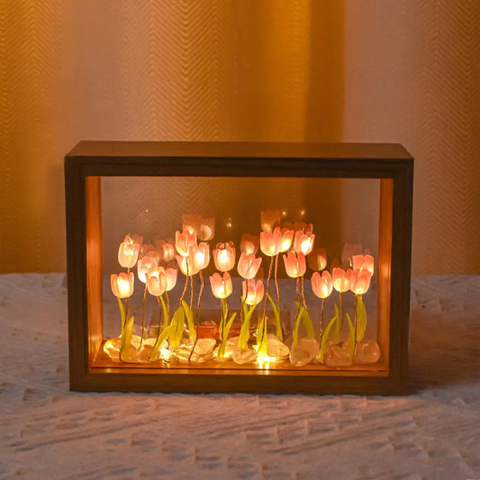Lot de 20 veilleuses tulipes faites à la main, cadre photo, décoration de la maison, lampe d'ambiance, cadeau de Saint-Valentin, de Noël, d'anniversaire