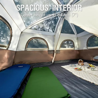 Tente de camping pour 10 personnes avec porche, grande tente familiale avec 2 pièces séparées par un rideau, camping, voyage en plein air, résistante à l'eau