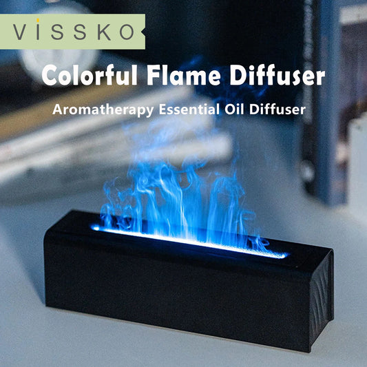 Vissko 150ml Seven-Color RGB Flame Aroma Diffuser with Water Shortage Protection Humidifer LED Essential Oil Lamp Difusor