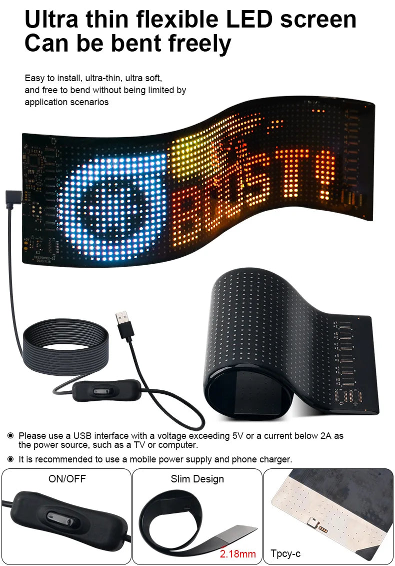 USB LED Matrix Pixel Panel With App Control 5V Flexible Scrolling Bright Advertising LED Signs RGB Pattern Car Animation Display