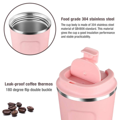 Pink Stainless Steel Coffee Cup Hot Cold Warm Water Beverage Thermo Insulated Leakproof Women Christmas Valentines Day Gifts