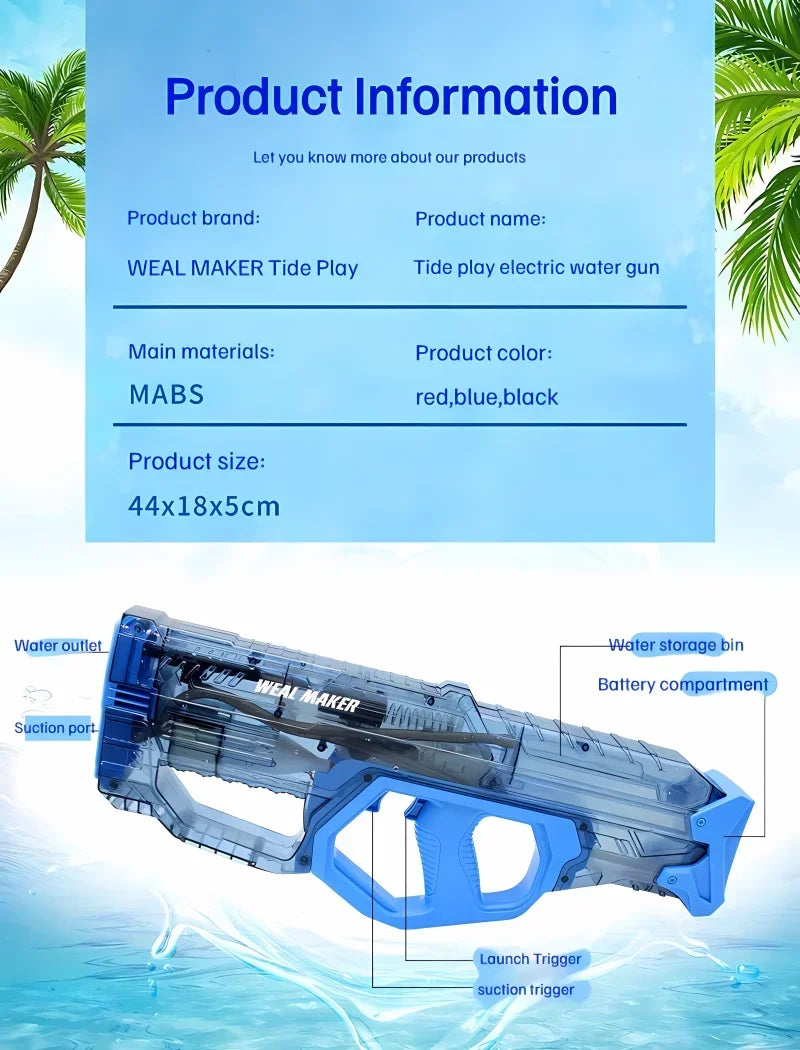 2024 New High Capacity transparent Continuous Fully Automatic Electric Water Gun Toys Summer Outdoor Powerful Playing For Kids
