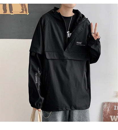 2024 New Autumn Streetwear Men Jackets Zipper Up Jacket Windbreaker Harajuku Thin Coats Loose Harajuku Oversized Outwear