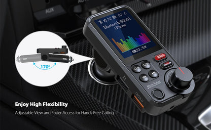Transmetteur FM Bluetooth sans fil pour voiture de 1,8 pouces, prise en charge auxiliaire, chargement QC3.0, son aigu et grave, lecteur de musique