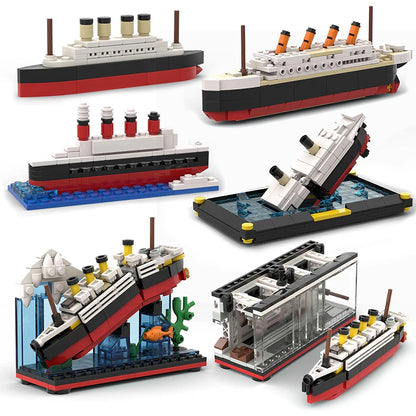 RMS Cruise Sank Titanic Break In Half With Case Model Sets Ship Building Blocks MOC Shipwreck Boat Construction Kid Toys Gifts