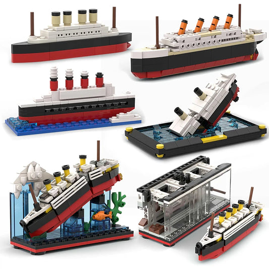 RMS Cruise Sank Titanic Break In Half With Case Model Sets Ship Building Blocks MOC Shipwreck Boat Construction Kid Toys Gifts
