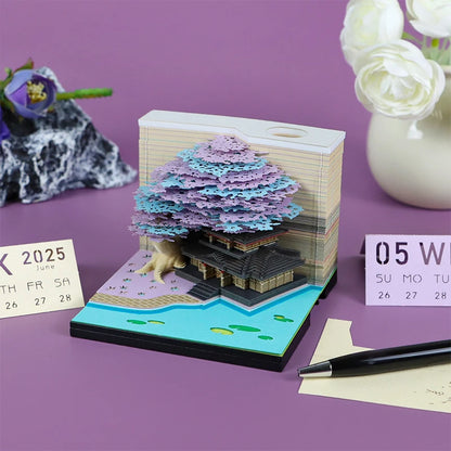 Tree Desk Calendar With LED Lights 2025 Calendar Memo Pad Creative Desk Calendar DIY Notes Notepad 3D Art Calendar Paper Carving