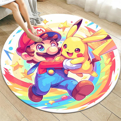 Pokemon Cartoon HD Printed Round Carpet for Living Room Bedroom Rugs Camping Picnic Mats Flannel Anti-Slip Rug Yoga Mat Gift