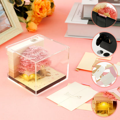 3D Memo Pad Paper Carving Notes 2024 Calendar Memo Pad with LED Light Tear-Away Paper Memo Pad Note Cards Birthday Gift Kids
