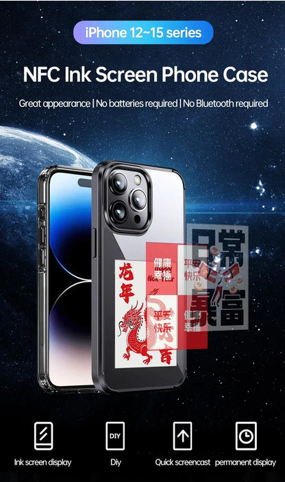 Smart NFC Phone Case For iPhone 15 13 14 Pro Max E-ink Screen Display Refresh Photos Via APP Anime Characters Couple Phone Cover