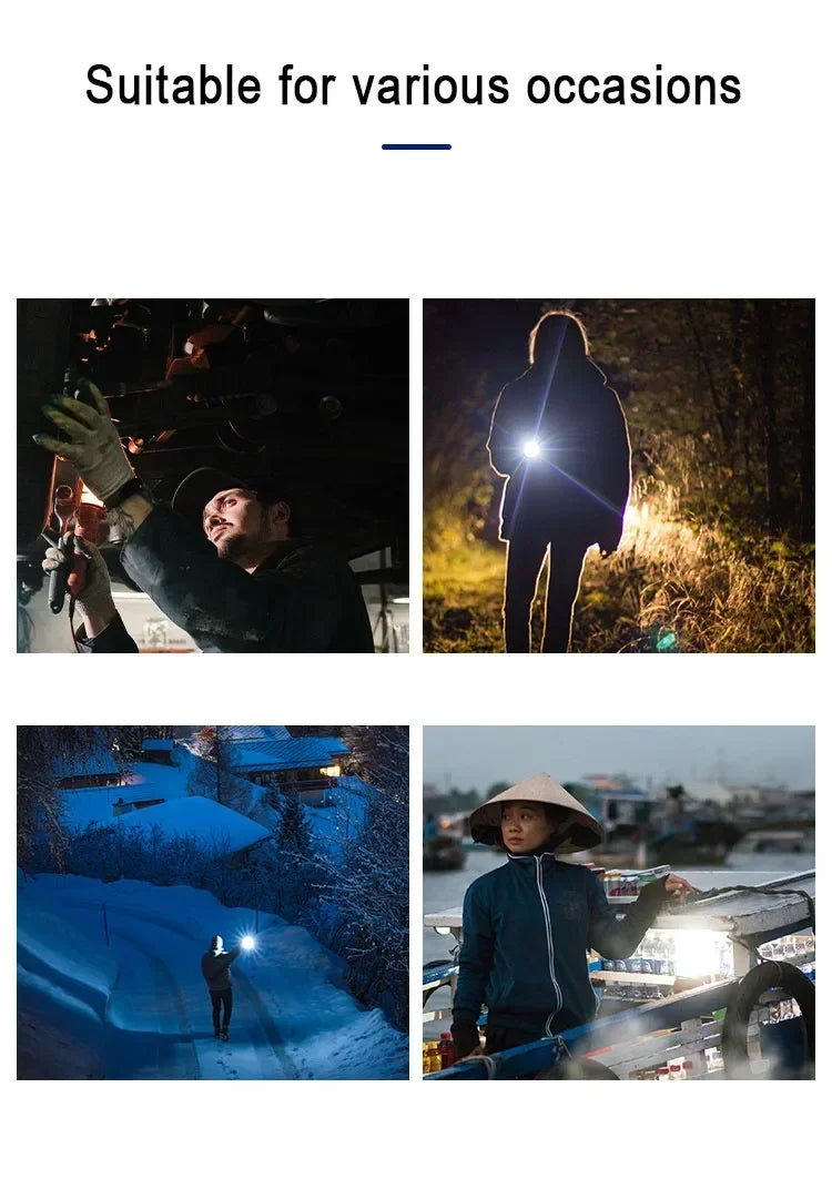 Powerful Mini LED Flashlight Pen Clip Zoom Torch Built in Battery USB Rechargeable Lantern with Side Light Outdoor Camping Lamp