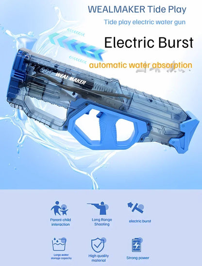 2024 New High Capacity transparent Continuous Fully Automatic Electric Water Gun Toys Summer Outdoor Powerful Playing For Kids