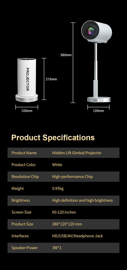 TS-3 Smart Projector 2.4G 5G WIFI With HIFI Speaker Hidden Lift Gimbal Home Theater