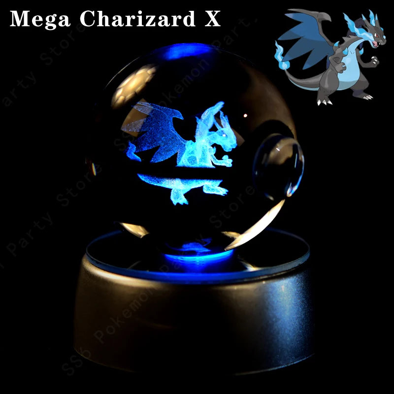 Lámpara de bola de cristal de Pokémon 3D, Pikachu, Gengar, Mew, Mewtwo, base para lámpara, bola de cristal de Pokémon, figura de bola de cristal, luz nocturna, regalo de cumpleaños