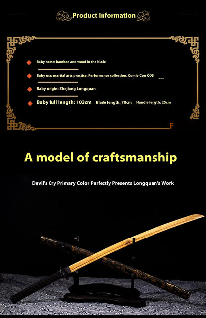 Tai Sword Katana Oriental Draw Sword with Sheath Tang Hengdao Wooden Sword Ancient Style Children's Toy Bamboo Wooden