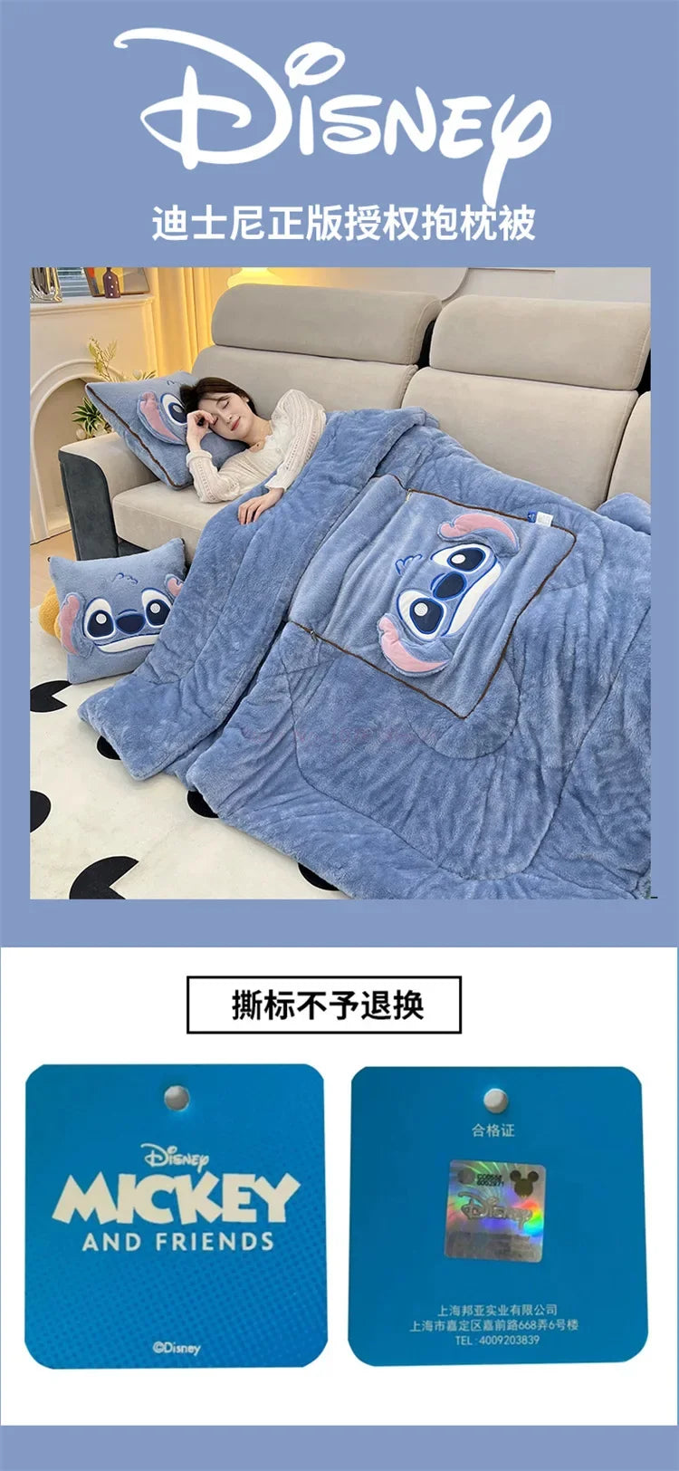 Stitch Disney Throw Pillow Blankets Two In One Kawaii Flannel Pillow Thickened Nap Blanket Living Room Cute Decoration Bedroom